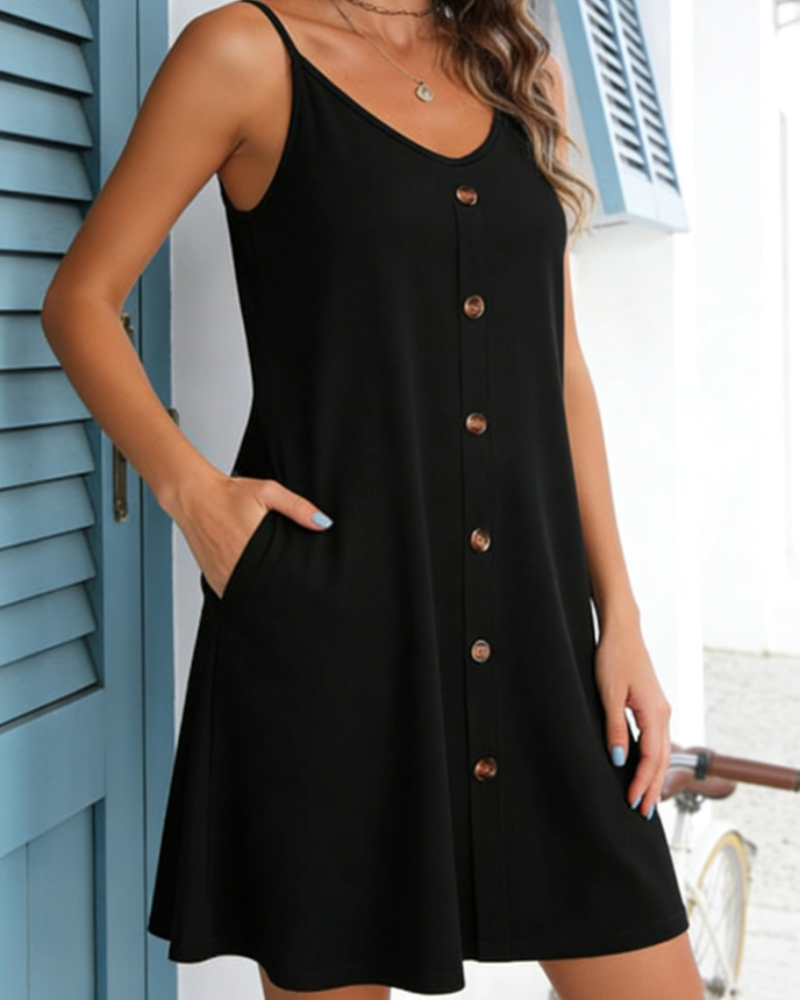 Nora Vestido Playa Mujer – Tirantes Ajustables, Botones, Bolsillos y Cuello en V