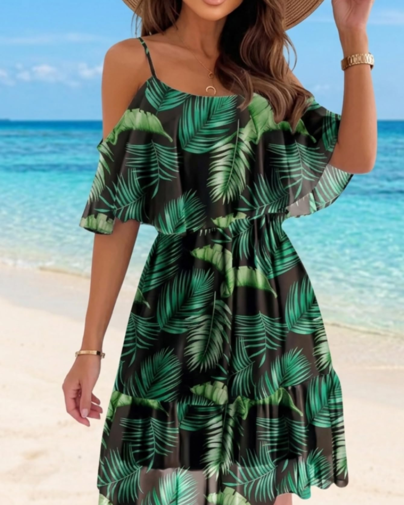 Daisy Vestido Mini Mujer – Floral, Hombros Descubiertos, Tirantes y Volantes