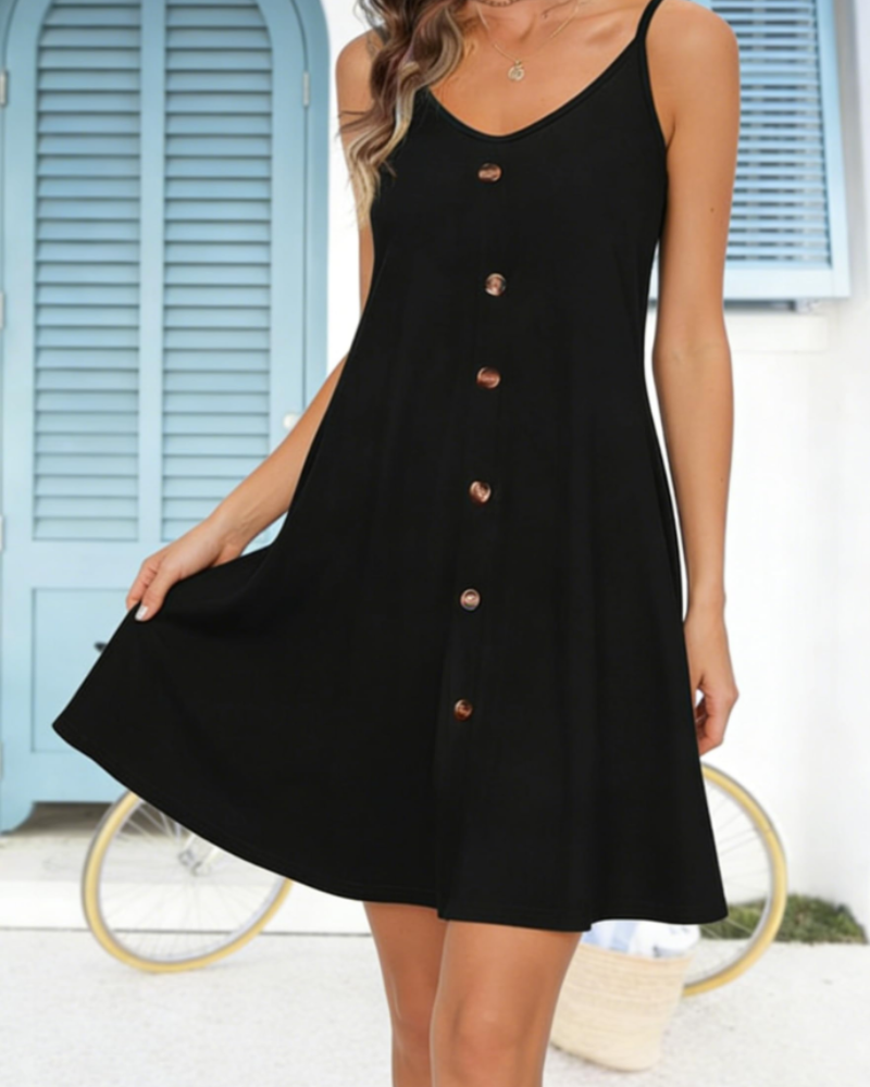 Nora Vestido Playa Mujer – Tirantes Ajustables, Botones, Bolsillos y Cuello en V