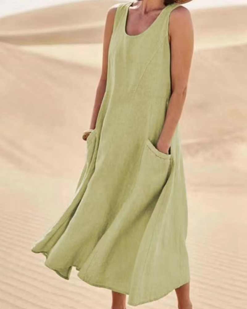Lydia Vestido Maxi Mujer – Sin Mangas, Corte Holgado y Bolsillos Laterales