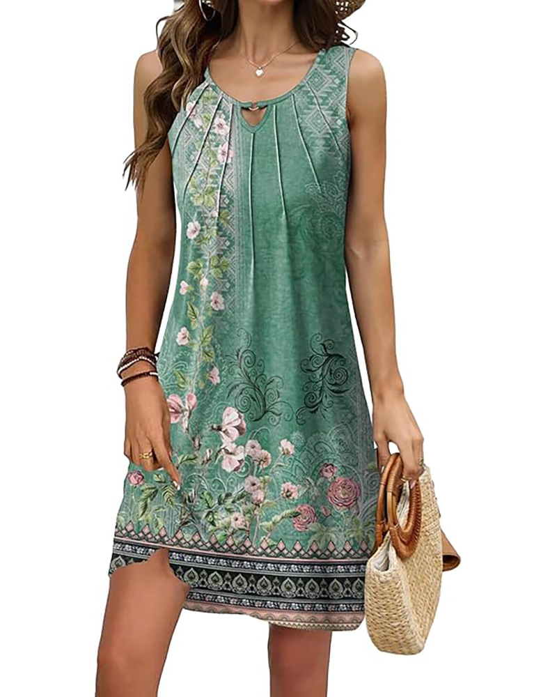 Evelyn Vestido Mini Floral Mujer – Cuello en V, Sin Mangas, Botones y Corte Línea A