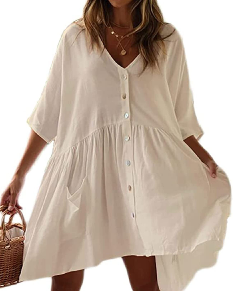 Naomi Vestito da Spiaggia Donna – Rayon Leggero, Scollo a V, Tasche e Taglio Oversize
