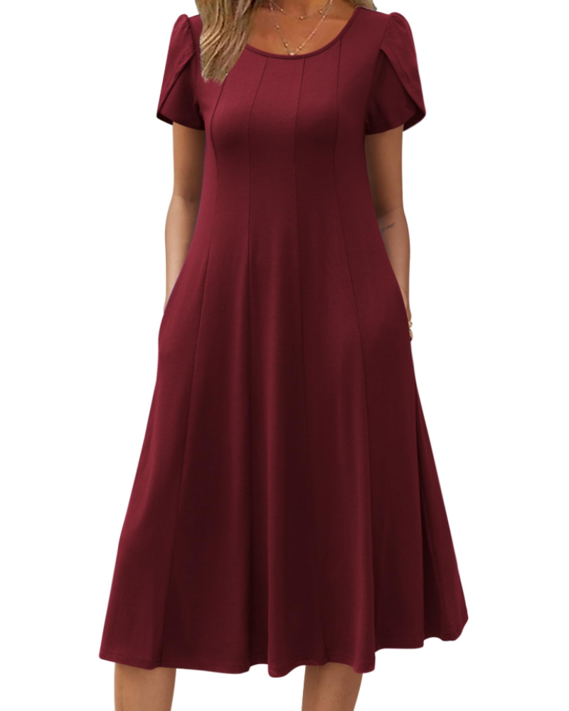 Harper Vestido Midi Mujer – Corte Línea A, Manga Corta, Bolsillos y Estampado Floral