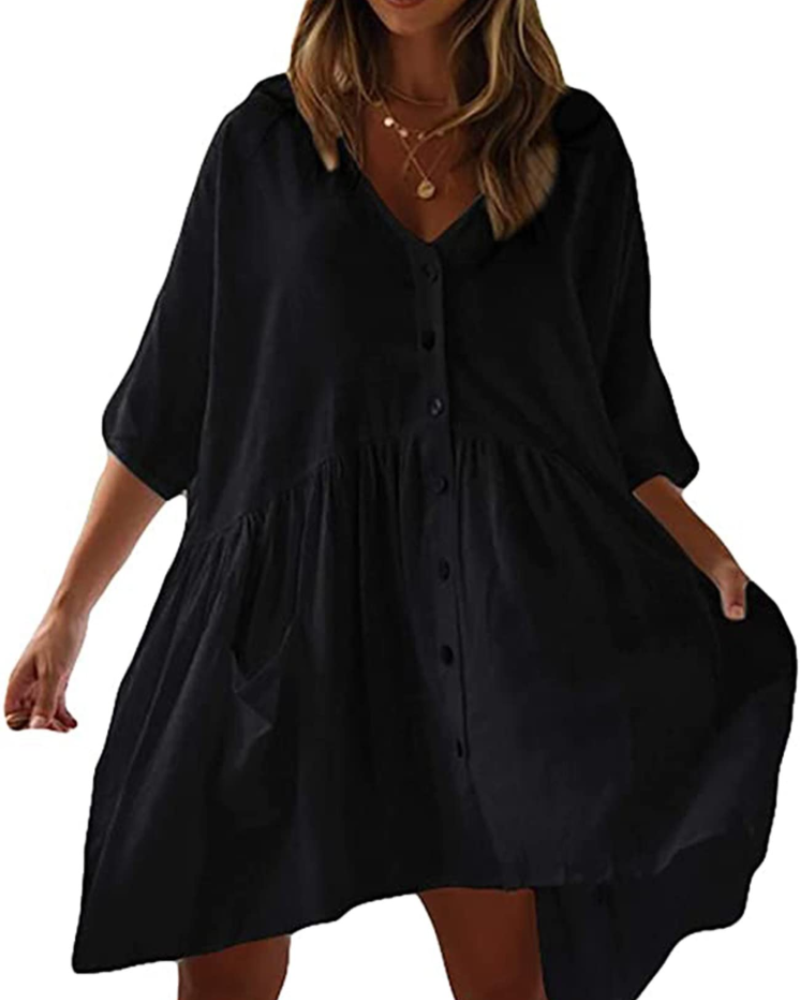 Naomi Vestito da Spiaggia Donna – Rayon Leggero, Scollo a V, Tasche e Taglio Oversize