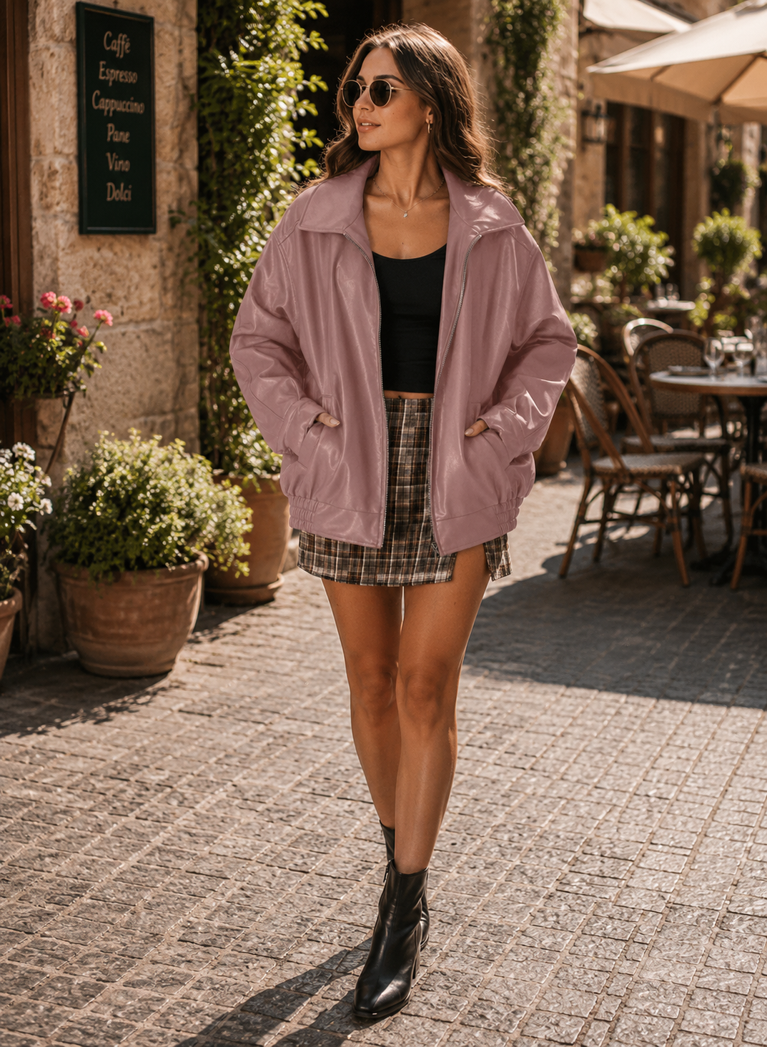 Chaqueta de piel Fátima para Mujer – Silueta holgada, Cierre de cremallera y Corte boyfriend