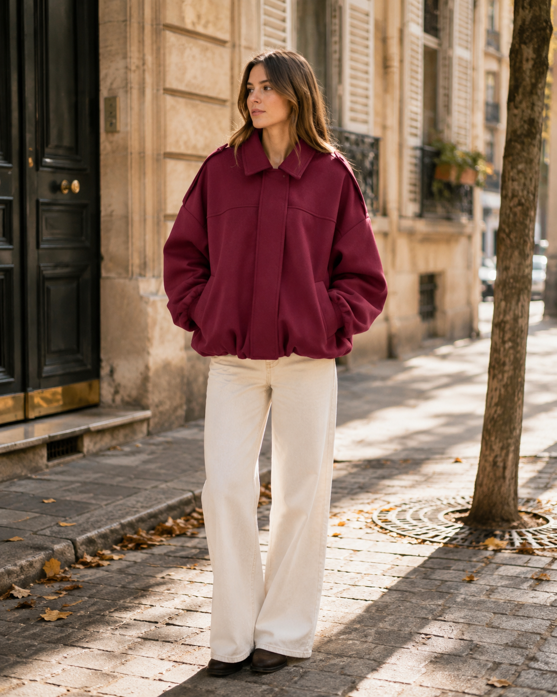 Cazadora bomber Teresa para Mujer – Mangas murciélago, Cierre de cremallera y Cuello solapa