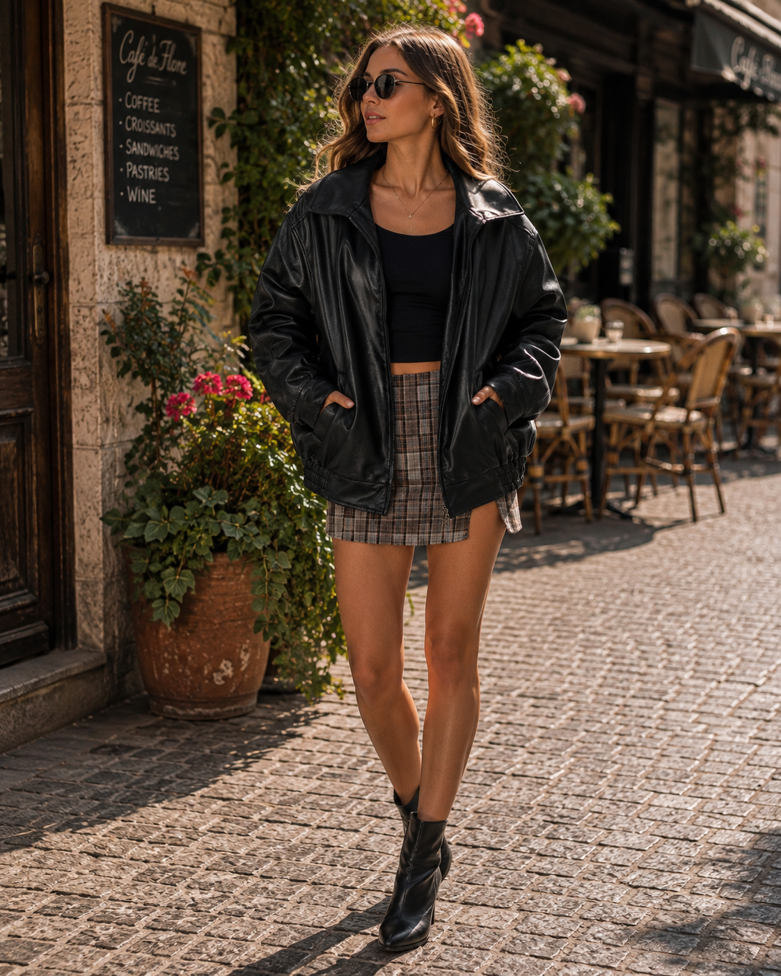 Chaqueta de piel Fátima para Mujer – Silueta holgada, Cierre de cremallera y Corte boyfriend