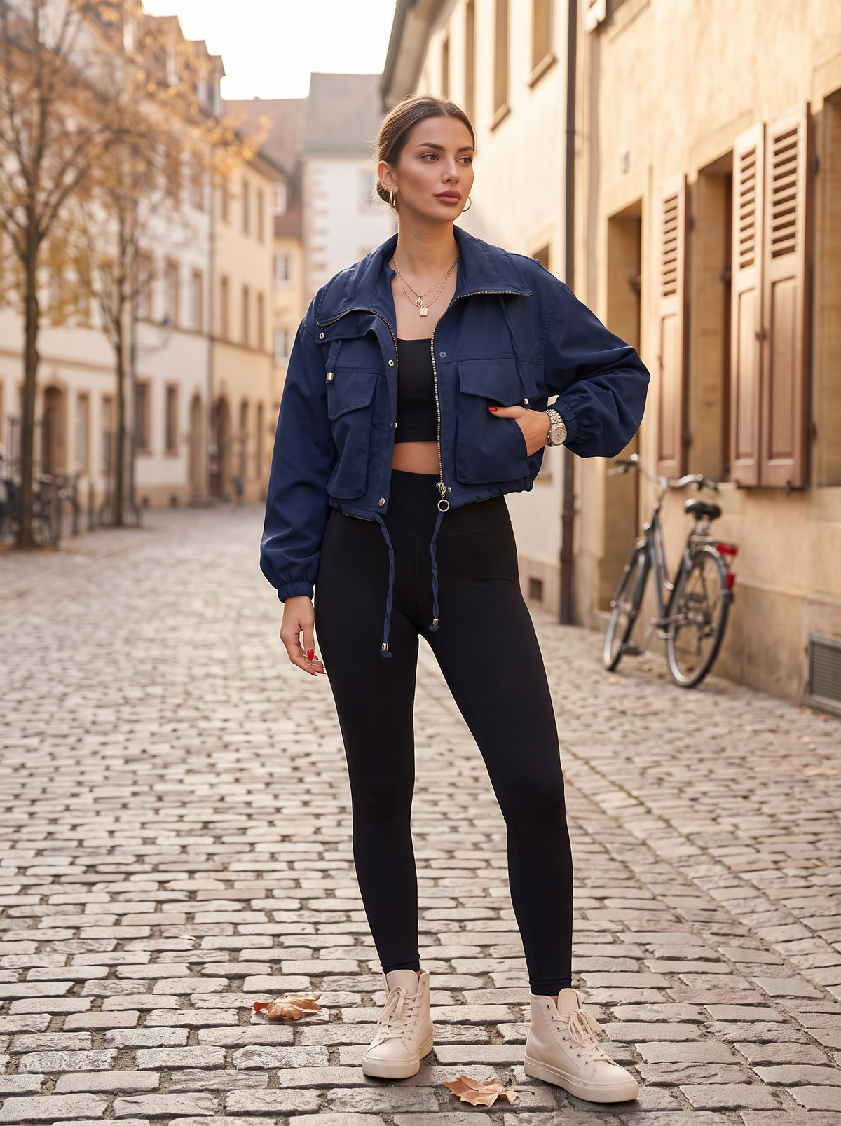 Chaqueta Sofía para Mujer – Cintura con cordón, Cierre de botones a presión y Bolsillos prácticos