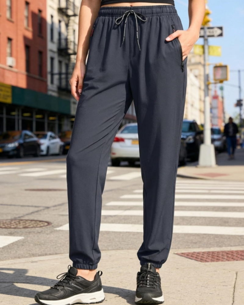 Rebecca Pantalón Deportivo Mujer – Tejido Secado Rápido, Cintura Alta y Bolsillos Zip