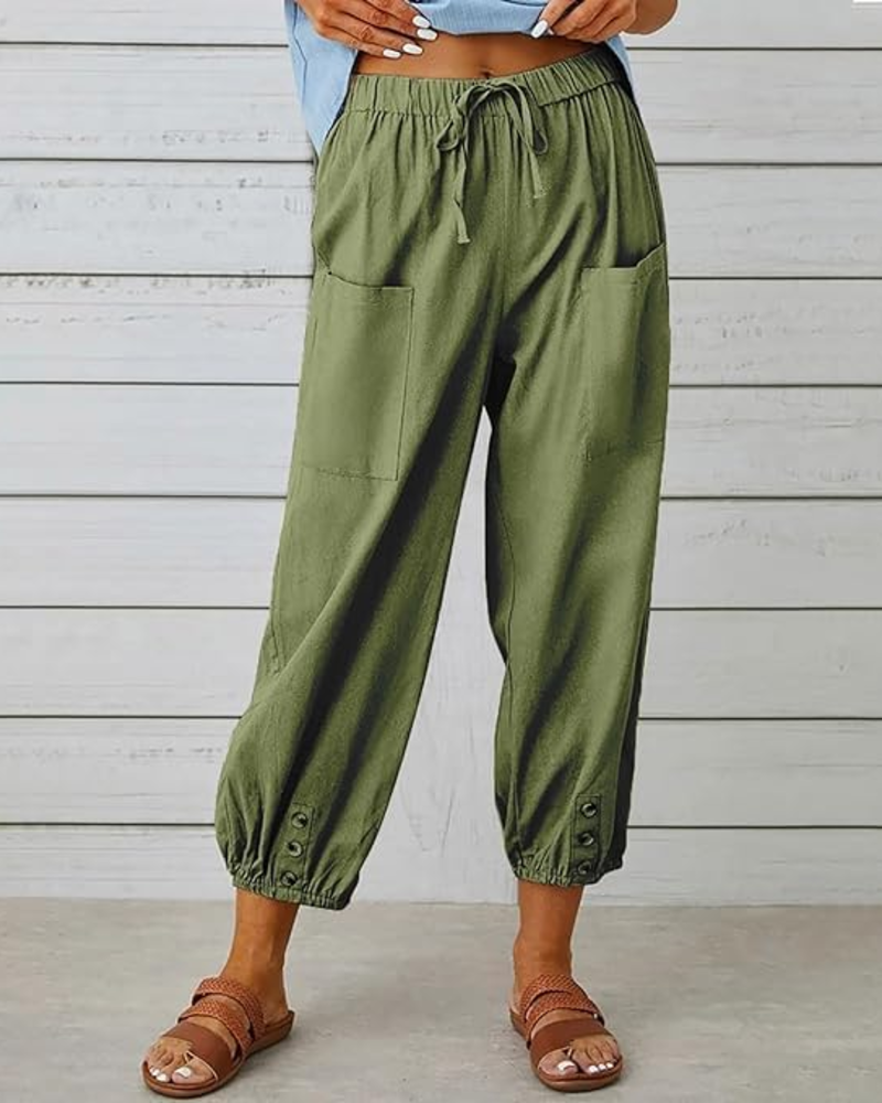 Madison Pantalón Capri Mujer – Algodón 100 %, Cintura Alta y Pierna Ancha