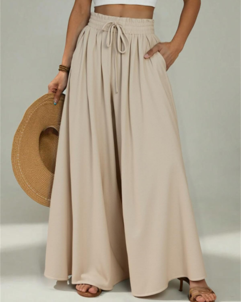 Ashley Pantalón Casual Mujer – Viscosa Ligera, Cintura Alta Ajustable y Bolsillos