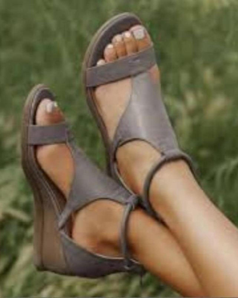 Charlotte Sandalias Mujer Cuña – Punta Abierta, Cremallera y Estilo Vintage