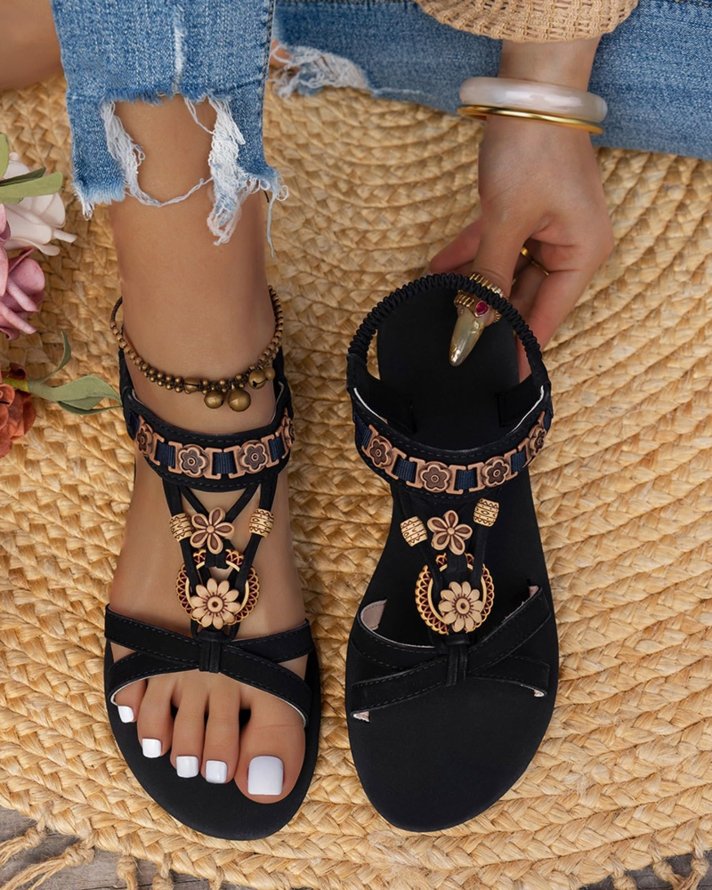 Mia Sandalias Mujer Bohemias – Pedrería, Tiras Elásticas y Suela Antideslizante