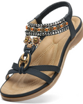 Ivy Sandalias Boho Mujer – T-Strap, Pedrería, Plantilla Acolchada y Suela TPR