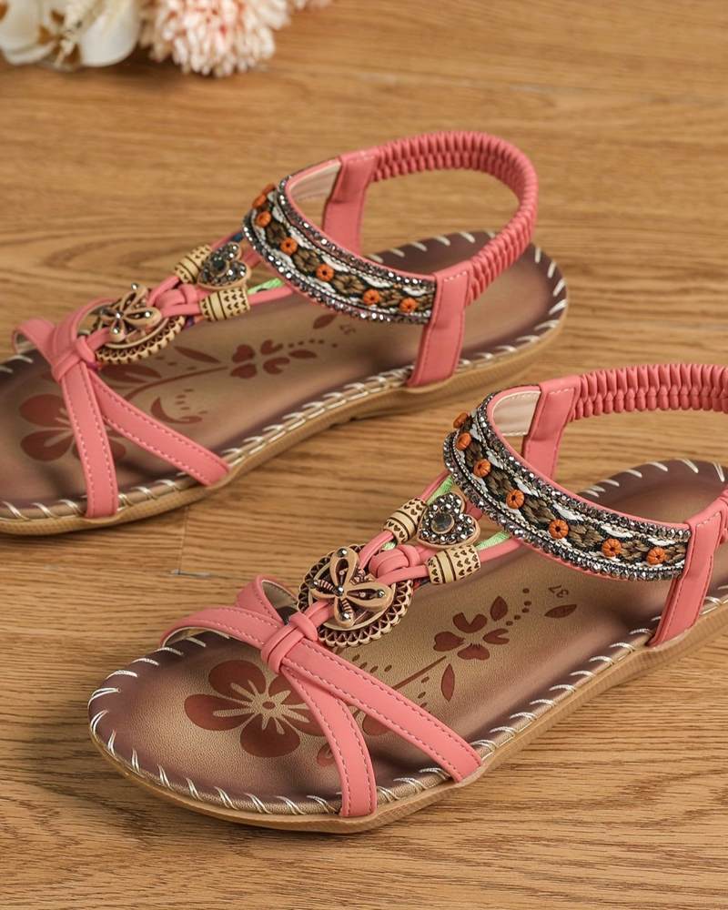 Mia Sandalias Mujer Bohemias – Pedrería, Tiras Elásticas y Suela Antideslizante