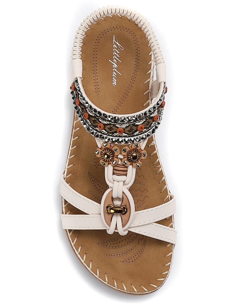 Ivy Sandalias Boho Mujer – T-Strap, Pedrería, Plantilla Acolchada y Suela TPR