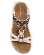Ivy Sandalias Boho Mujer – T-Strap, Pedrería, Plantilla Acolchada y Suela TPR