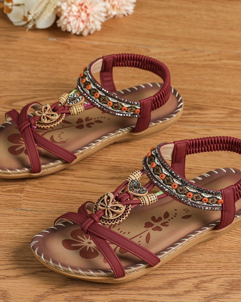 Mia Sandalias Mujer Bohemias – Pedrería, Tiras Elásticas y Suela Antideslizante