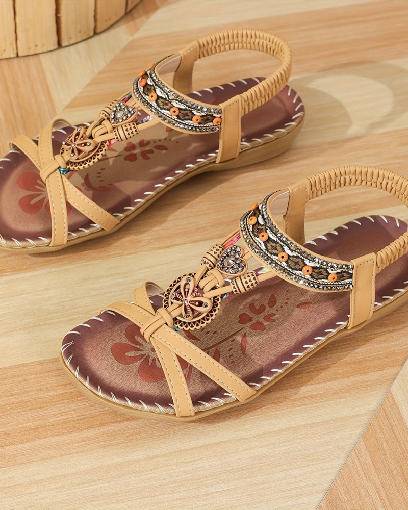 Mia Sandalias Mujer Bohemias – Pedrería, Tiras Elásticas y Suela Antideslizante