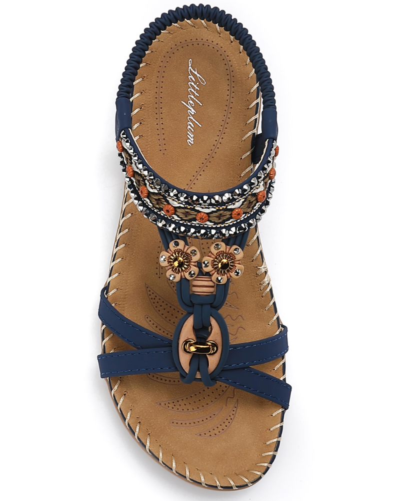Ivy Sandalias Boho Mujer – T-Strap, Pedrería, Plantilla Acolchada y Suela TPR