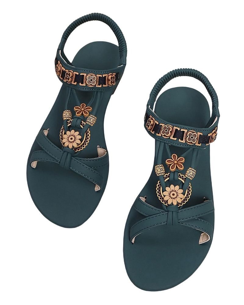 Mia Sandalias Mujer Bohemias – Pedrería, Tiras Elásticas y Suela Antideslizante