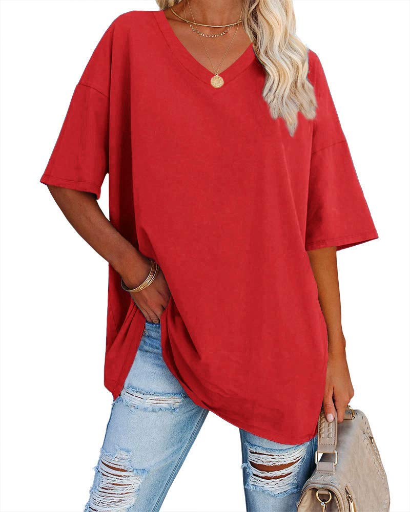 Scarlett Camiseta Oversize Mujer – Cuello en V, Mezcla Algodón y Corte Relajado