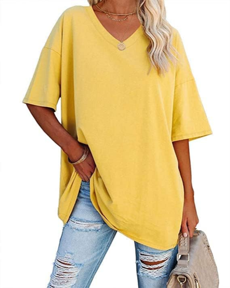 Scarlett Camiseta Oversize Mujer – Cuello en V, Mezcla Algodón y Corte Relajado
