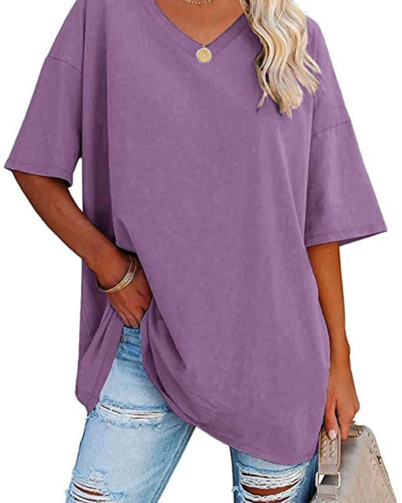 Scarlett Camiseta Oversize Mujer – Cuello en V, Mezcla Algodón y Corte Relajado