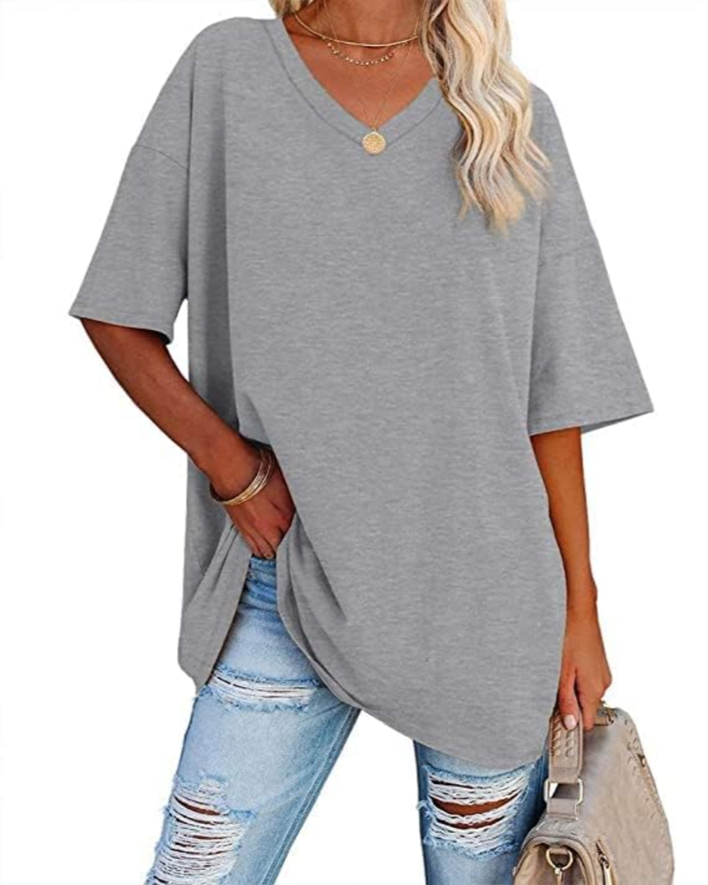 Scarlett Camiseta Oversize Mujer – Cuello en V, Mezcla Algodón y Corte Relajado