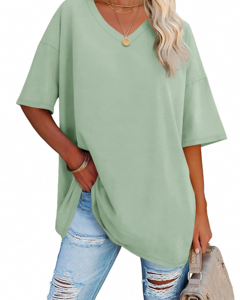 Scarlett Camiseta Oversize Mujer – Cuello en V, Mezcla Algodón y Corte Relajado