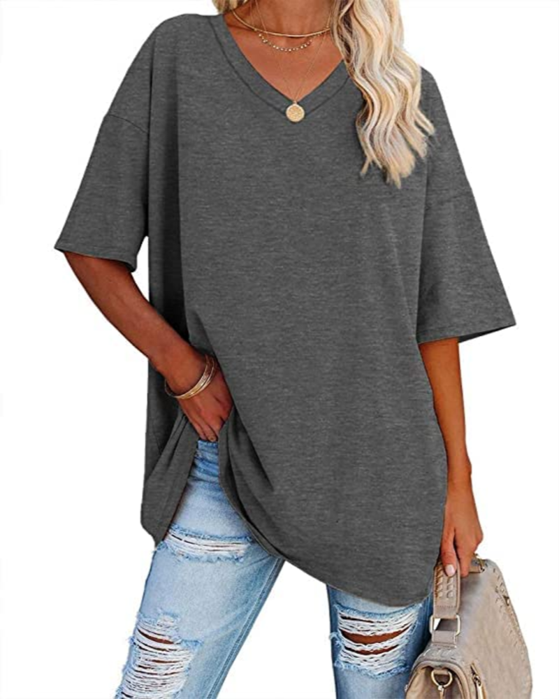Scarlett Camiseta Oversize Mujer – Cuello en V, Mezcla Algodón y Corte Relajado