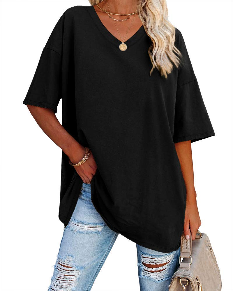 Scarlett Camiseta Oversize Mujer – Cuello en V, Mezcla Algodón y Corte Relajado
