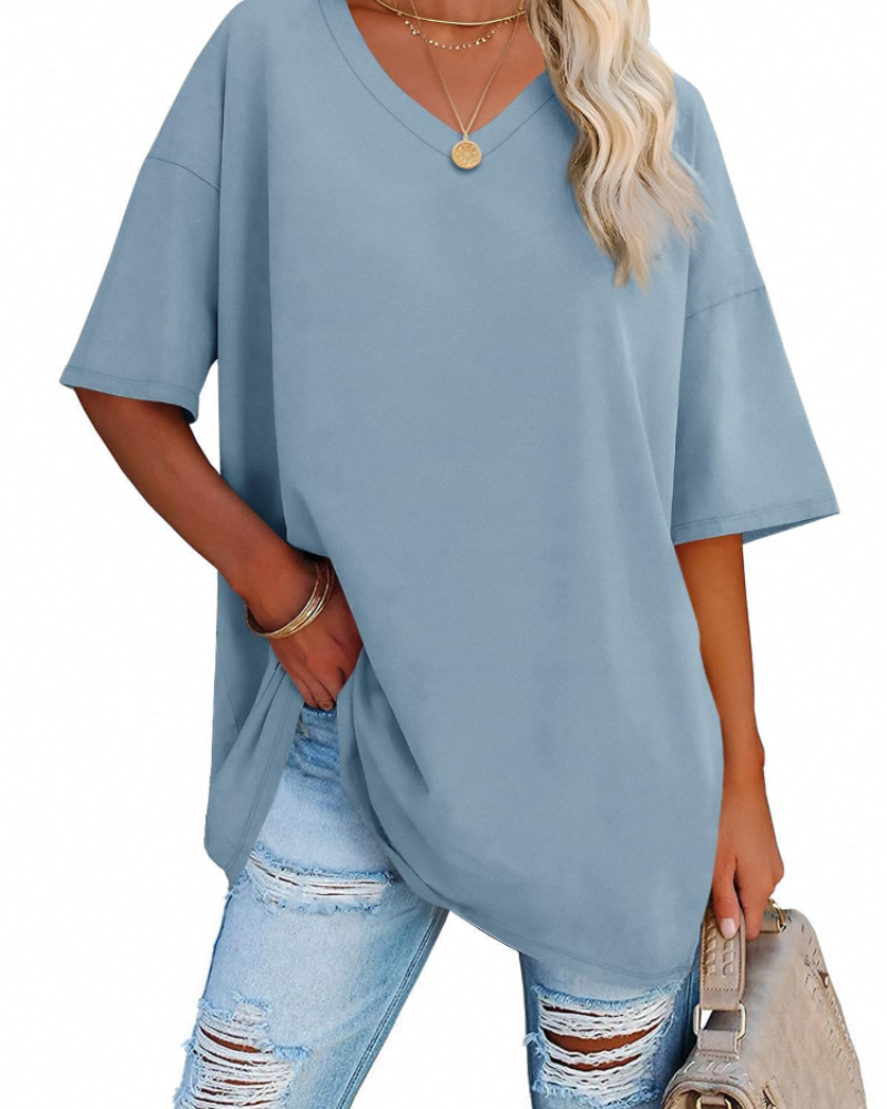 Scarlett Camiseta Oversize Mujer – Cuello en V, Mezcla Algodón y Corte Relajado