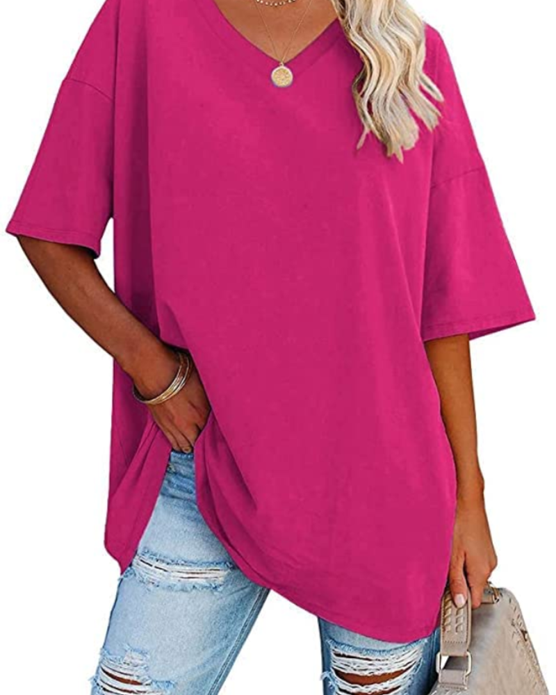 Scarlett Camiseta Oversize Mujer – Cuello en V, Mezcla Algodón y Corte Relajado