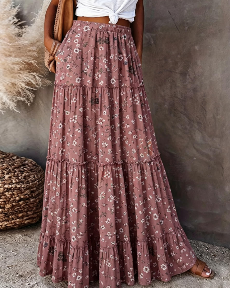 Clara Falda Maxi Mujer – Estampado Floral, Cintura Alta y Corte Fluido