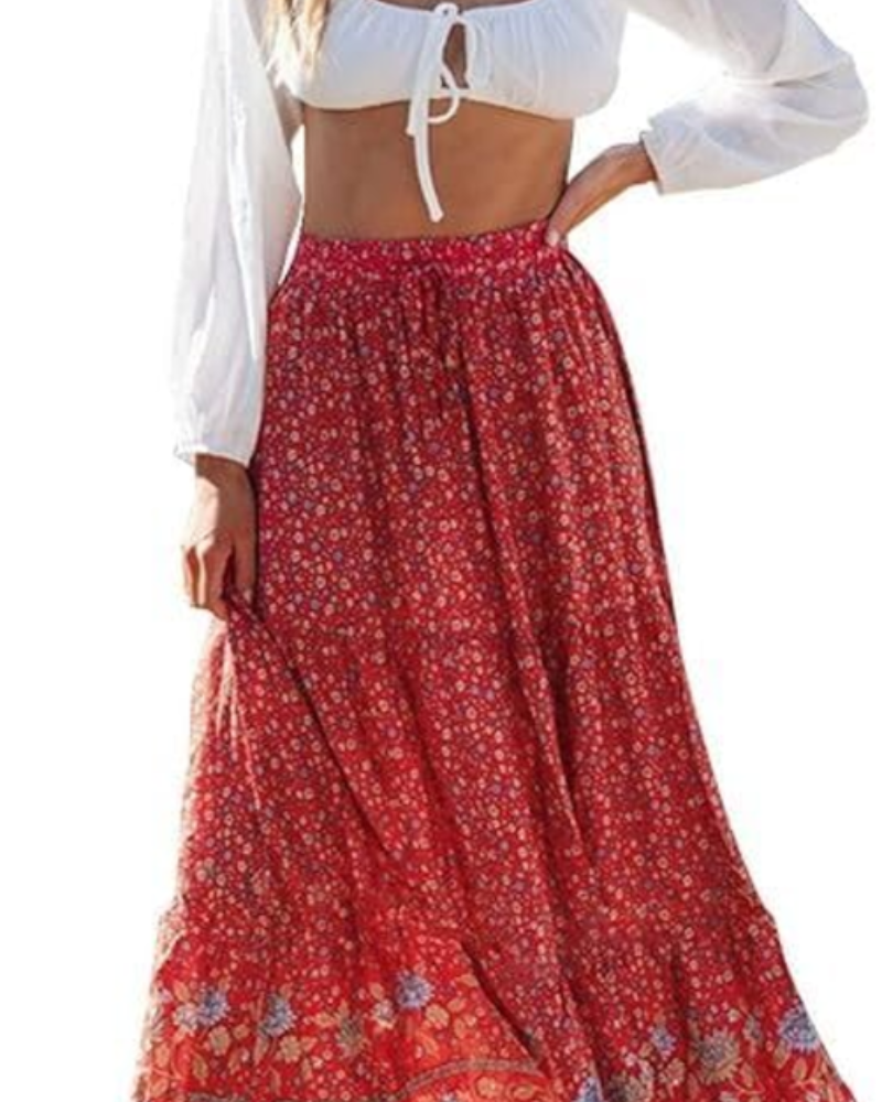 Clara Falda Maxi Mujer – Estampado Floral, Cintura Alta y Corte Fluido