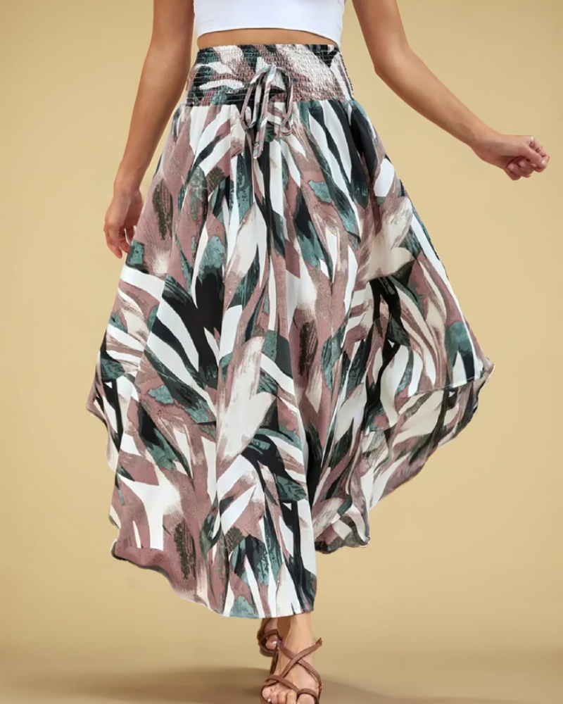 Elena Falda Midi Mujer – Estampado Floral Plisado, Cintura Alta y Corte Fluido