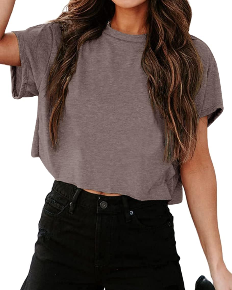 Talia Top Corto Gym Mujer – Oversize, Hombro Cut-Out y Tejido Elástico