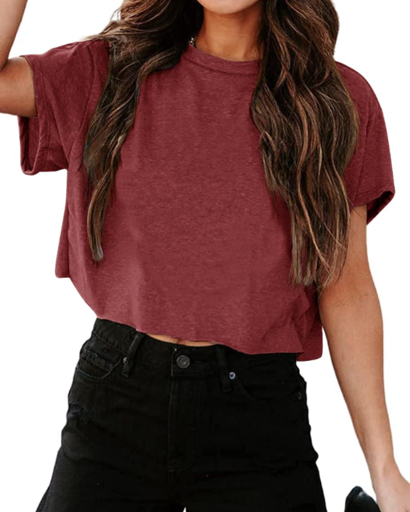 Talia Top Corto Gym Mujer – Oversize, Hombro Cut-Out y Tejido Elástico