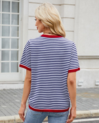 Ainsley Top Punto Rayas Mujer – Cuello Redondo, Manga Corta y Corte Suelto