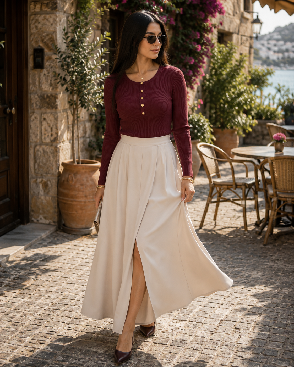 Top acanalado Ofelia para Mujer – Mangas largas, Cuello redondo y Estilo atemporal