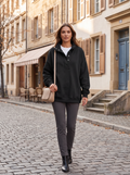 Sudadera estilo henley Blanca para Mujer – Forro polar interior, Hombros caídos y Silueta holgada