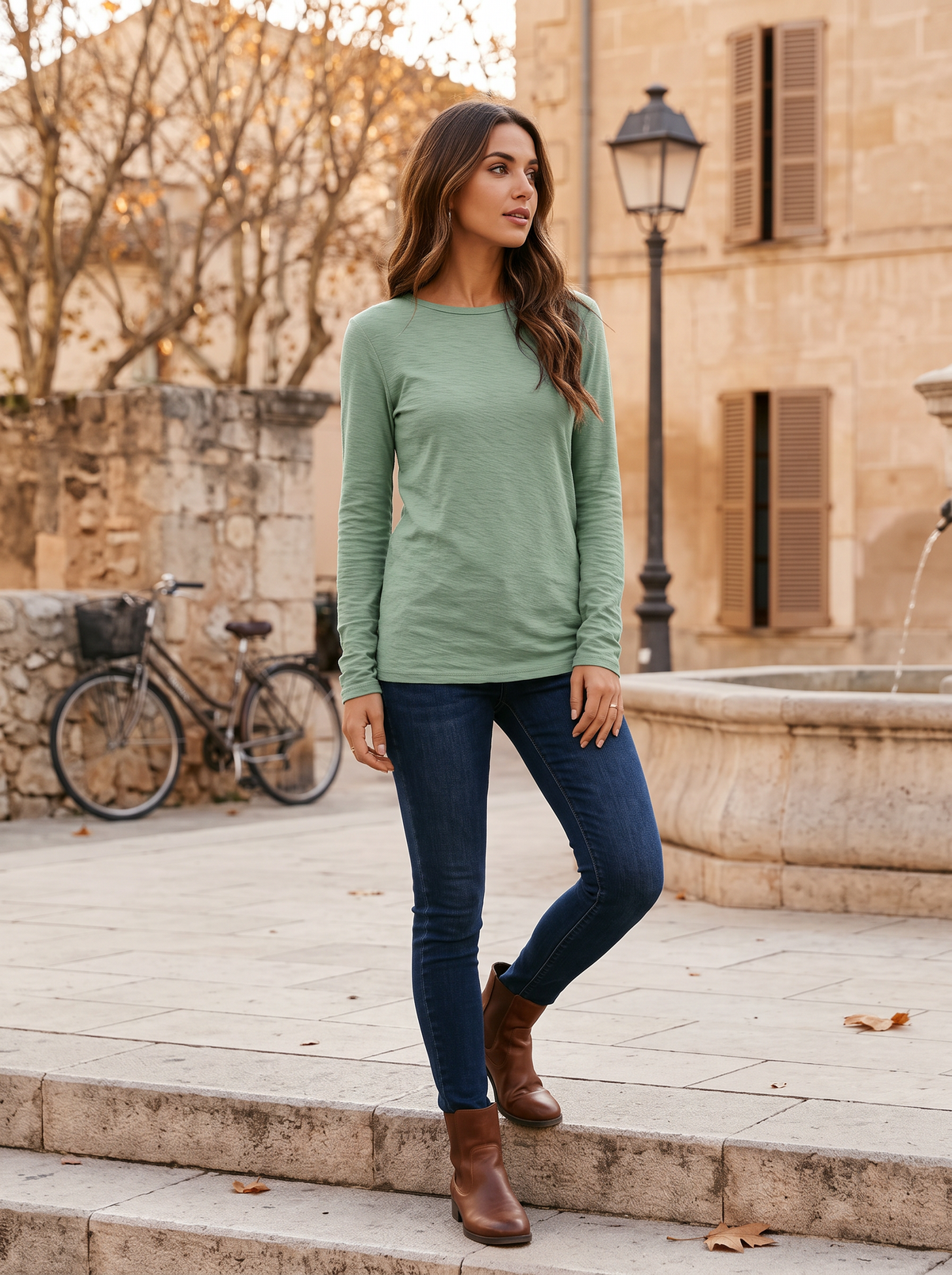 Top de cuello redondo Pilar para Mujer – Mangas largas, Elasticidad en 4 direcciones y Silueta entallada