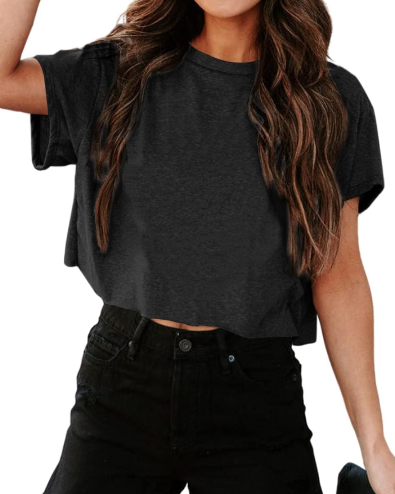 Talia Top Corto Gym Mujer – Oversize, Hombro Cut-Out y Tejido Elástico