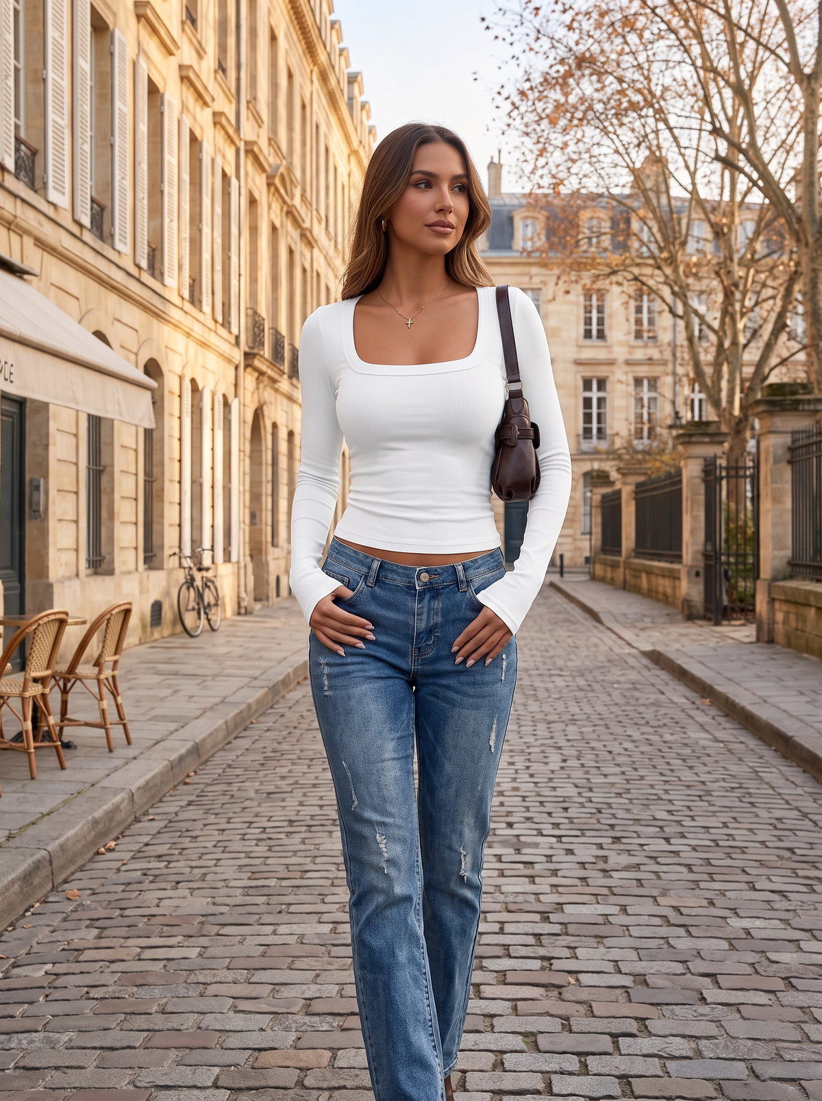 Top Diana para Mujer – Mangas largas, Tejido elástico y Silueta entallada