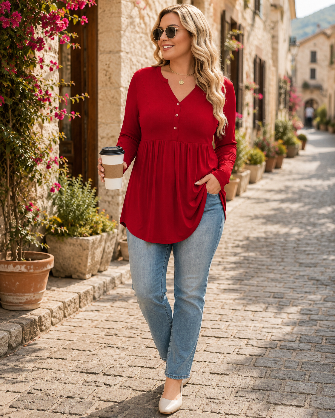Suéter estilo henley Selena para Mujer – Tejido elástico, Cómodo y Mangas largas