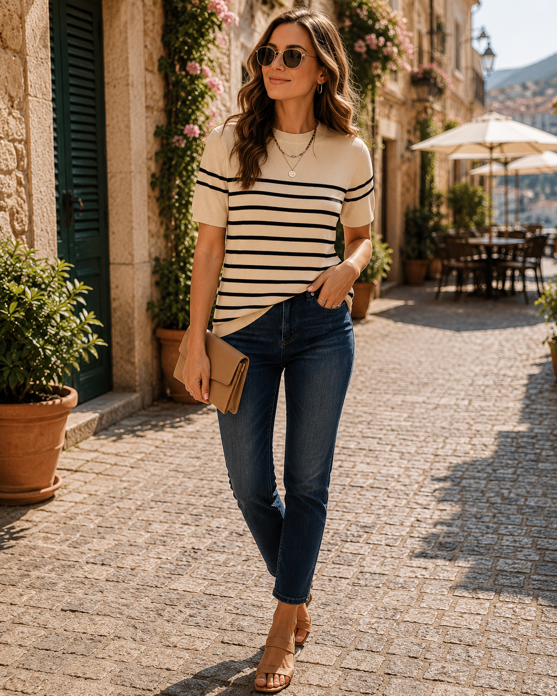 Top Claudia para Mujer – Punto afelpado, Cuello redondo y Mangas cortas