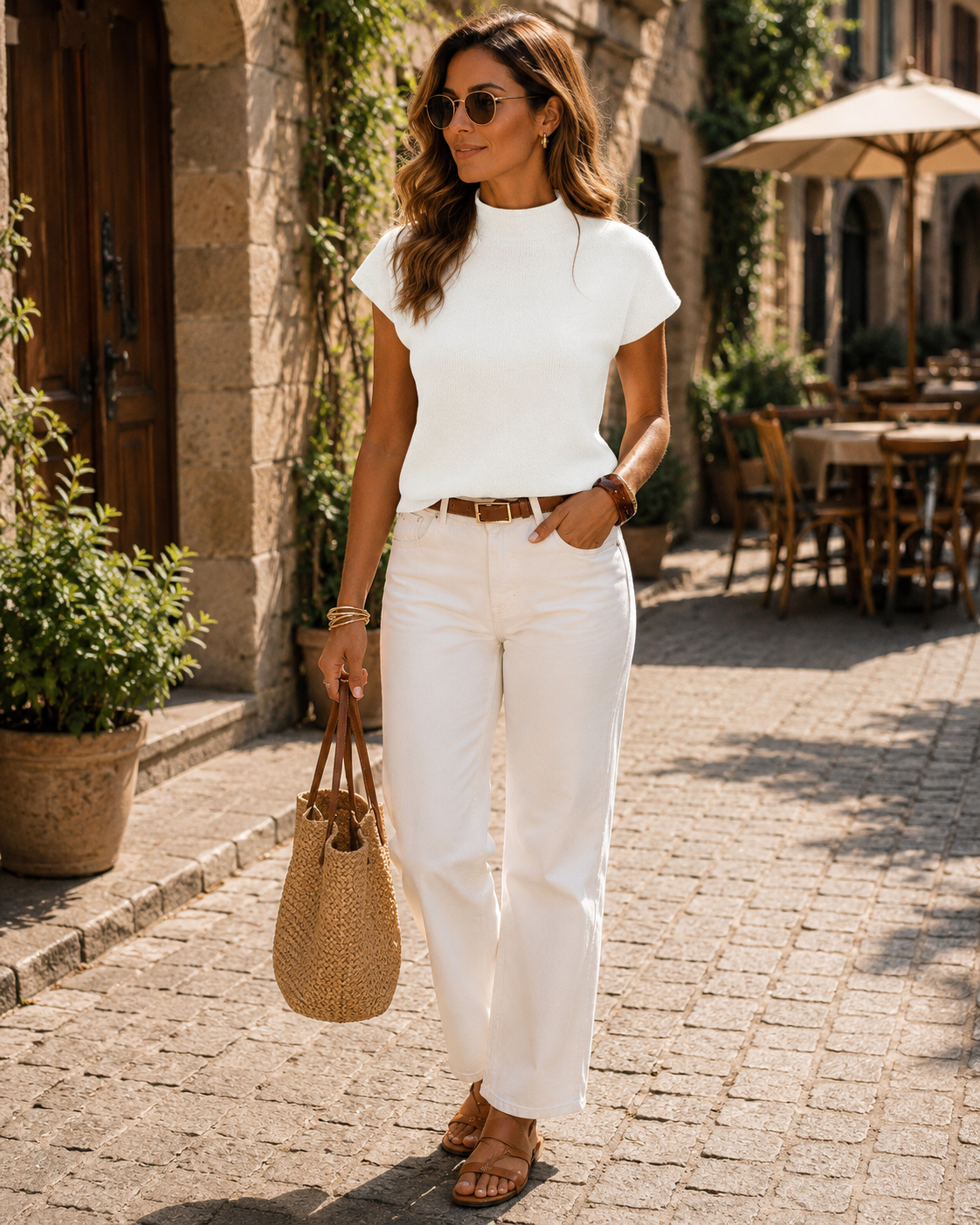 Top Estrella para Mujer – Cuello alto simulado, Mangas cortas y Punto afelpado