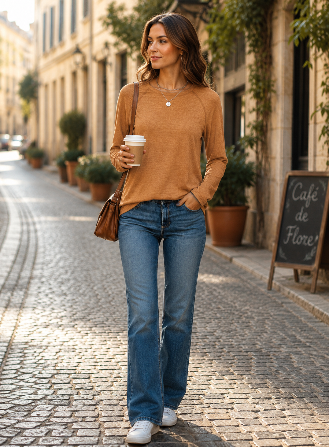 Túnica Emilia para Mujer – Mangas largas, Cuello redondo y Silueta relajada