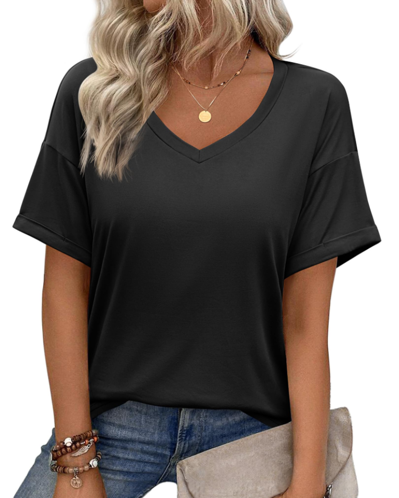 Mabel Top Túnica Mujer – Cuello en V, Manga Corta, Estampado y Tejido Elástico